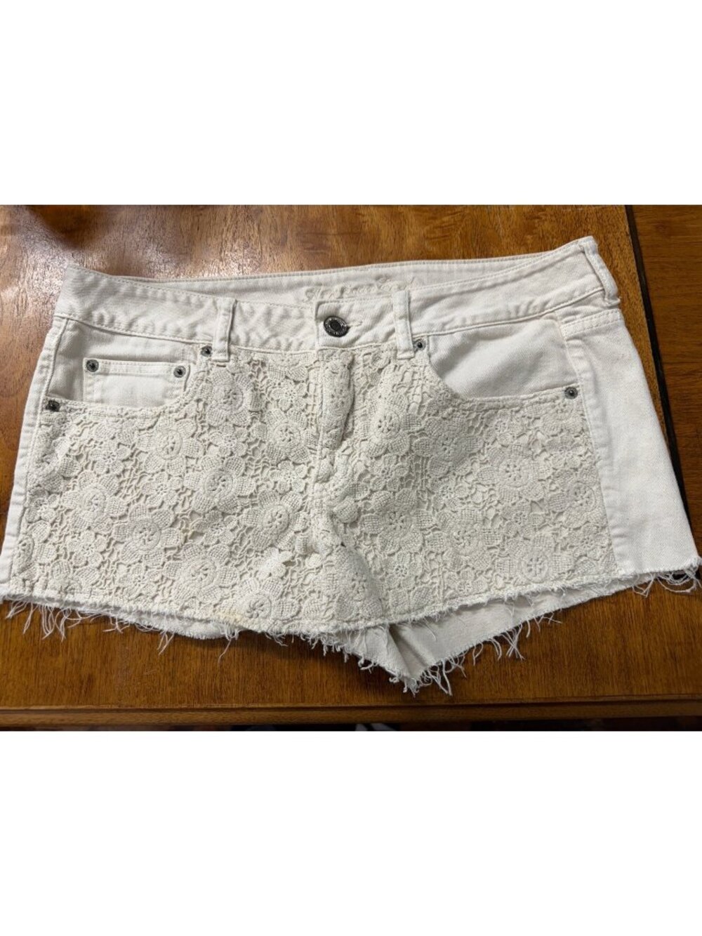 Vtg Y2k American‎ Eagle Outfitters 12 Short Shorts Cut-Off Lace crochet Ivory
